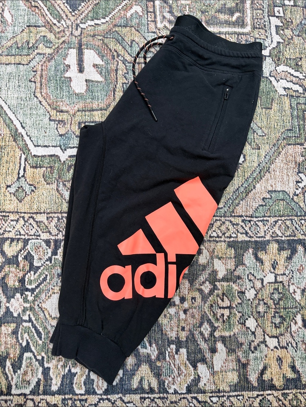 adidas Black Joggers with Coral Logo